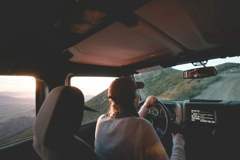 Woman driving a vehicle on the road during daytime